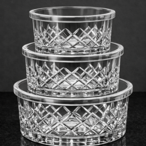 Premium Crystal Cut Glass Storage Bowl Set with Lids – 3 Pieces
