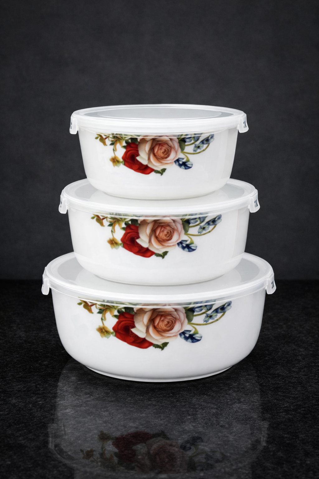 Premium Floral Printed Airtight Casserole Set – Set of 3 (White)