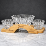 Premium Crystal Serving Bowl Set with Wooden Stand (3-Piece Set)