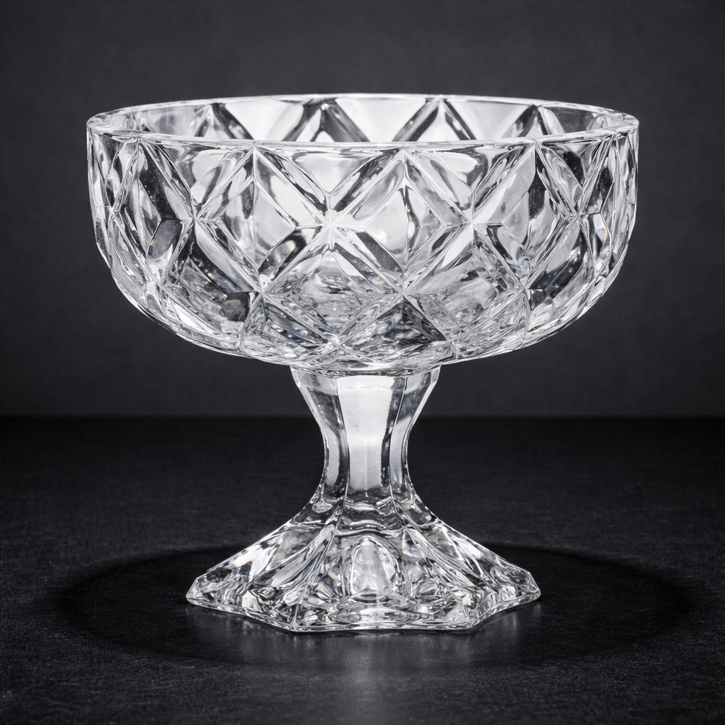 Elegant Cut Crystal Pedestal Bowl | Premium Glass Fruit & Dessert Serving Bowl