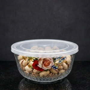 Decorative Glass Storage Bowl with Airtight Plastic Lid