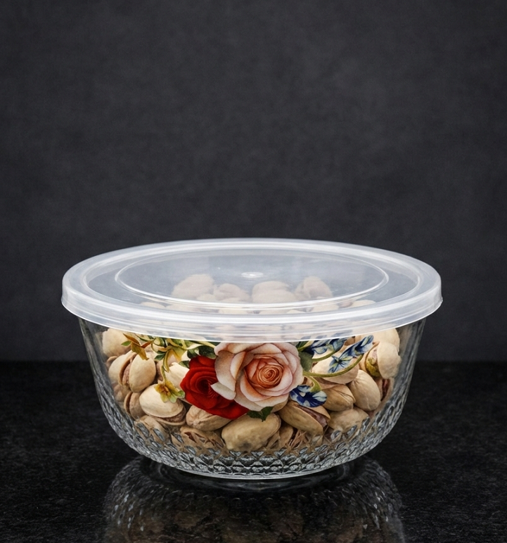 Decorative Glass Storage Bowl with Airtight Plastic Lid