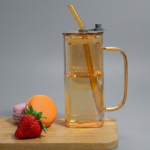 Handled Glass Mug with Lid & Straw – Amber Tint (450 ml)